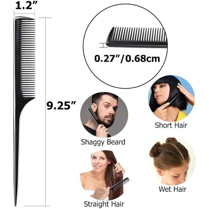 Professional Teasing Comb, Fine and Wide Tooth Hair Barber, Black Carbon Fiber Cutting, Styling, Hairdressing Comb For All Hair Types - Image 2